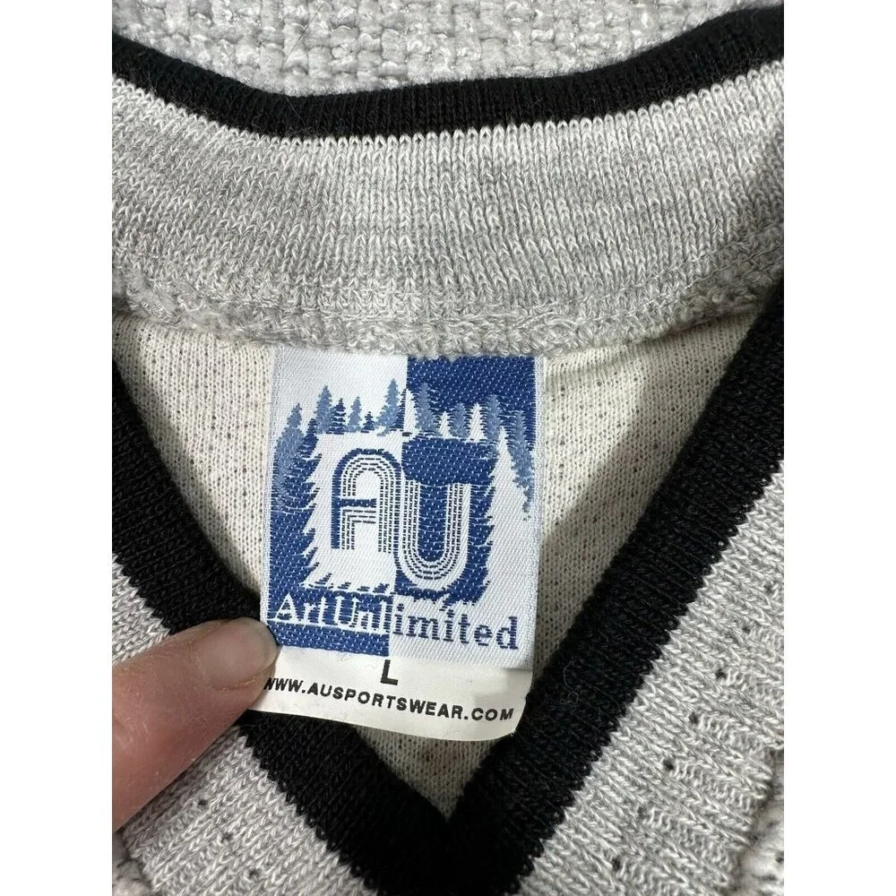 Art Unlimited Sweater shirt Mens‎ Large Gray Aztec Nub Wolf Sweatshirt V Neck